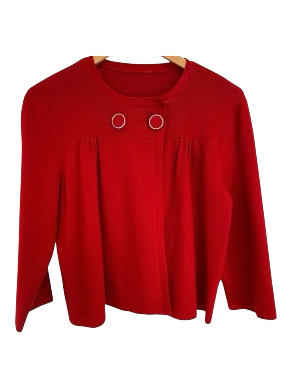 Retro mod crop cardigan blazer knit red buttons feminine medium shrug sweater